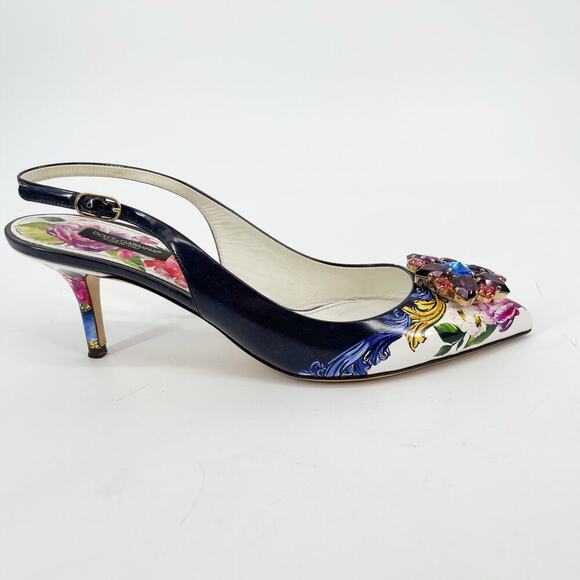 Dolce & Gabbana Multicolor Floral Crystal Embellished Slingback Pumps IT 39 - Picture 3 of 16